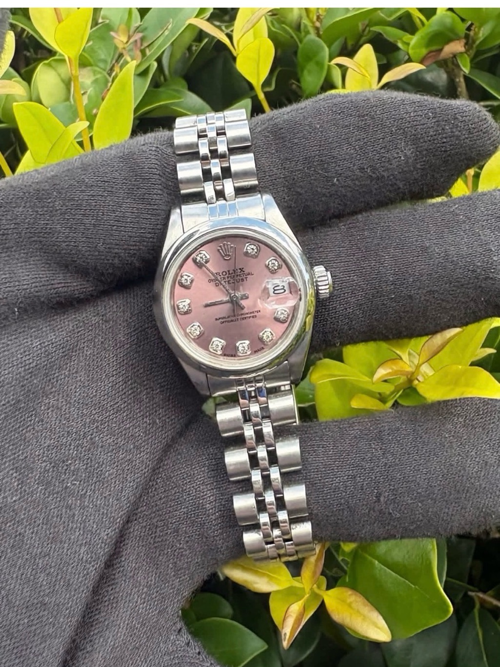 Rolex Pink Diamond Dial Oyster Perpetual Datejust Ladies Watch 26mm Authentic
